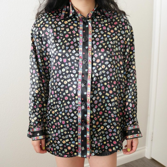 Funky geometric black button down shirt - Picture 3 of 6